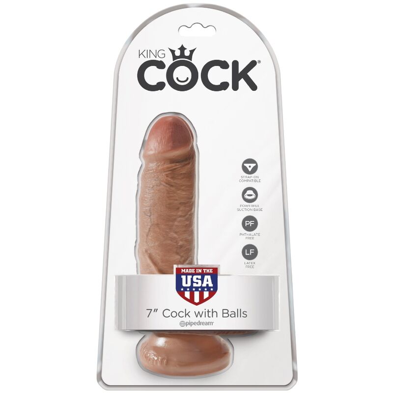 Dildo, King Cock - Realistic Penis cu Testicule, Ventuza Puternica, 13.2 CM Caramel